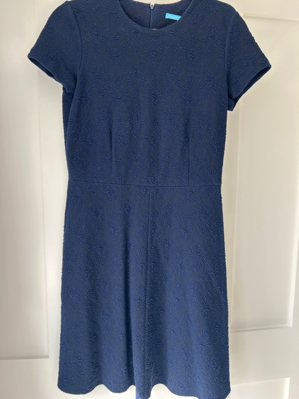 J. McLaughlin Navy Asymmetrical Textured Fit-and-Flare Dress
